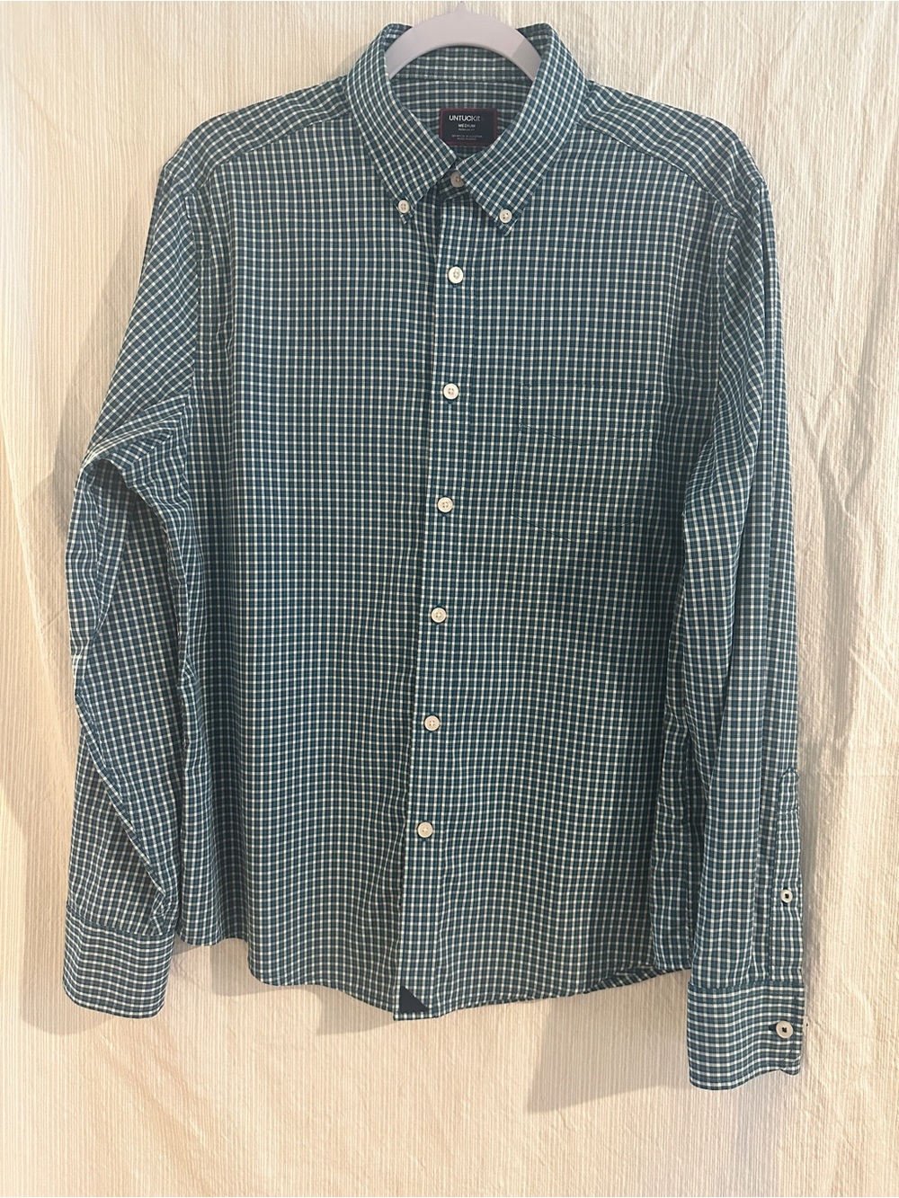 UNTUCKit Men’s Teal Green Check Button-Down Shirt